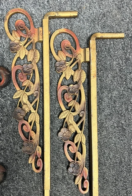 Vintage Swing Arm Curtain Rods Lot of  8  (4 Pairs)  Cast Iron Floral 2 Brackets 6