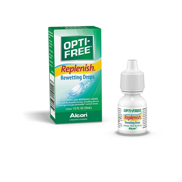 Alcon Opti Free Rewetting Drops Replenish Moisturize Refresh Lens Sterile 10ml