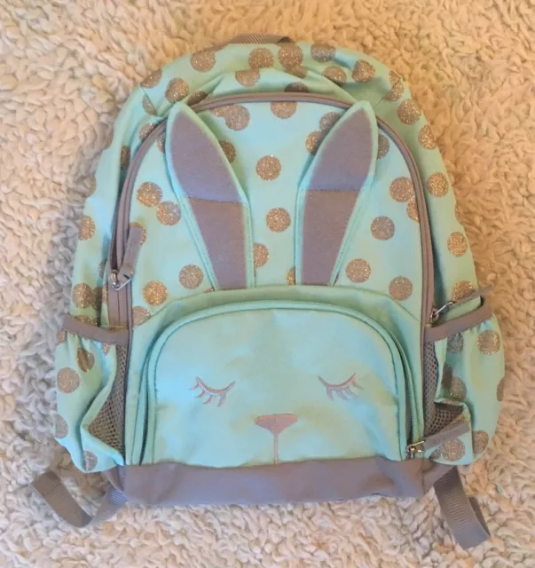 Pottery Barn Kids Critter Bunny rabbit glitter SMALL backpack *read* Aqua