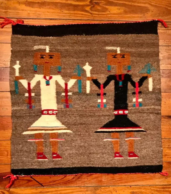 Vintage Navajo Double Yei Rug,Possibly Creation Myth Yeis,Handspun,Excellent,Nr!