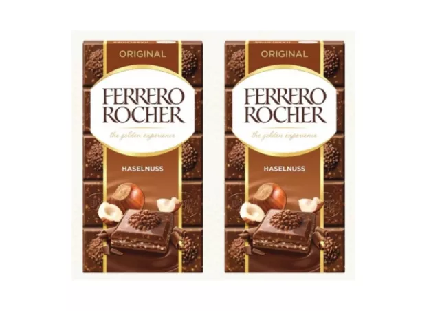 2x Original Ferrero Rocher Luxury Milk Chocolate Bar With Hazelnuts 90g