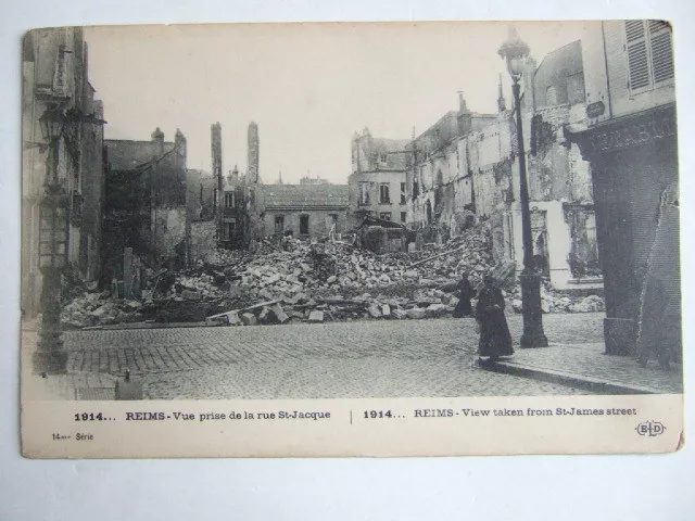 Cpa Reims (51 Marne) Guerre 1914 Vue Prise De La Rue Saint Jacques Bombardement