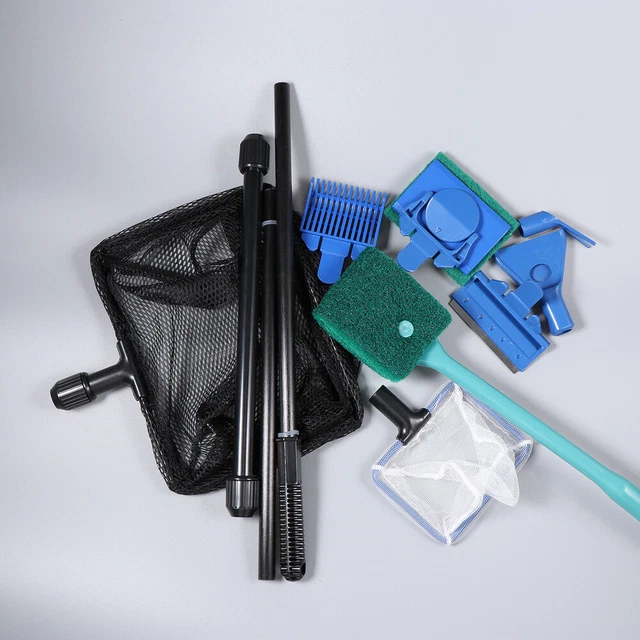 Kit pulizia serbatoio vetro pesce acquario 6 in 1 raschietto ghiaia rastrello alghe pianta per
