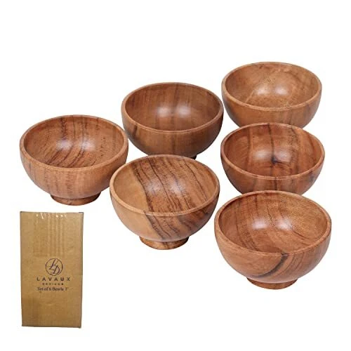 Set of 6 Acacia wood small bowls, 4 fl 3.25 * 2 inches | Mo...