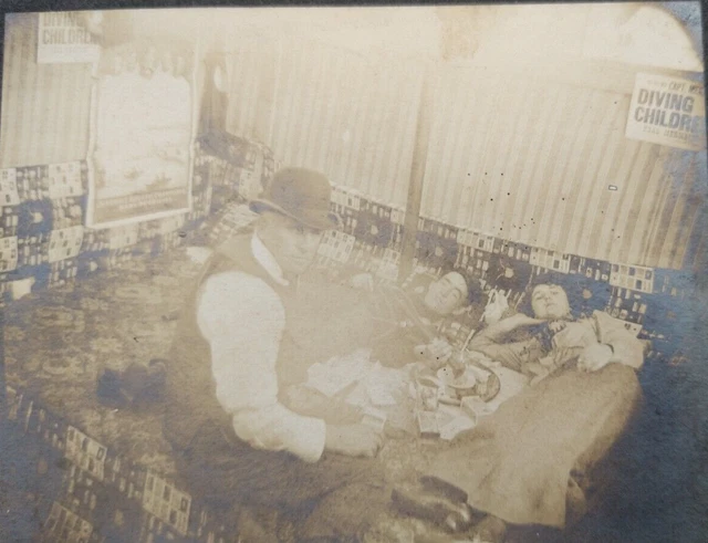 Antique c 1899 B&W Photo Cabinet Freak Show Circus Mermaids Diving Children