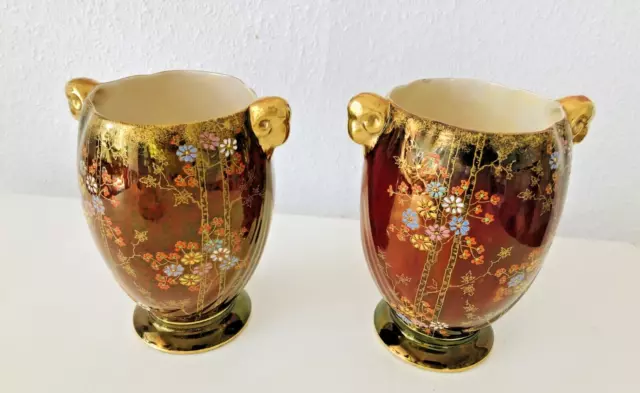 Paar Antik Vasen von Crown Devon 'Fieldings'  Handgemalt,  made in England