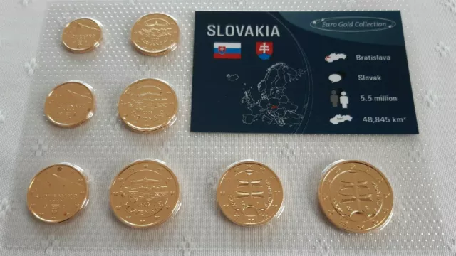 Slowakei 2009 vergoldeter Erstausgabesatz Eurokursmünzen 1 Cent-2 € -st- Blister