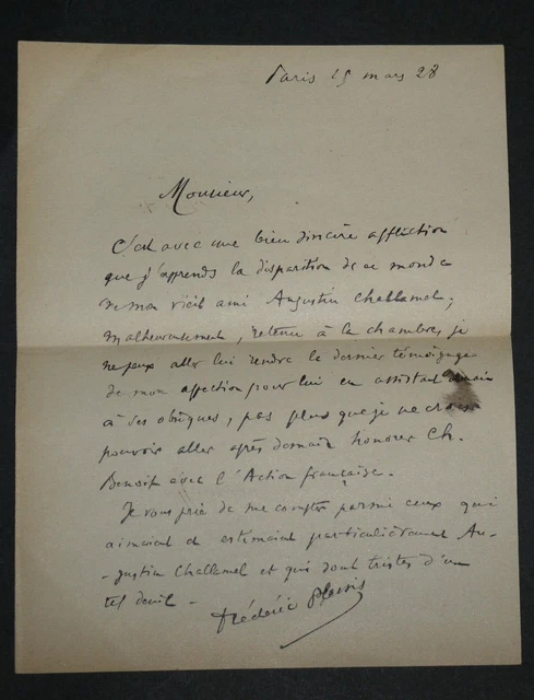 LETTRE AUTOGRAPHE SIGNÉE Philippe Rousseau (1816-1887) Peintre Français