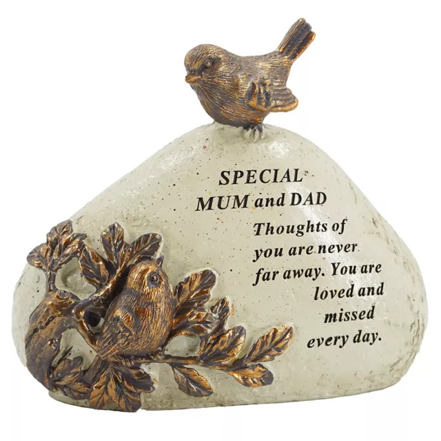 Special Mum and Dad Robin Bird Memorial Graveside Stone Plaque Ornament