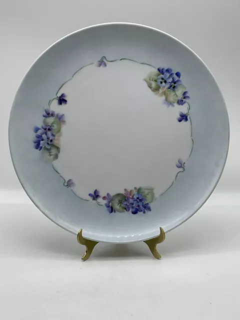 Vintage Hand Painted Artist Signed Blue Flowers Floral Blue Plate 10 1/4”