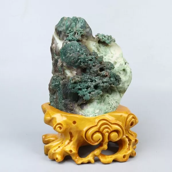 Chinese Exquisite Hand carved Natural landscape carving Dushan jade Statue