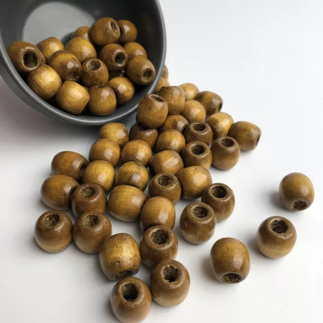 25X Honey Brown Wooden Drum Beads 6mm Hole Macrame Craft Dreadlock Wood Bead