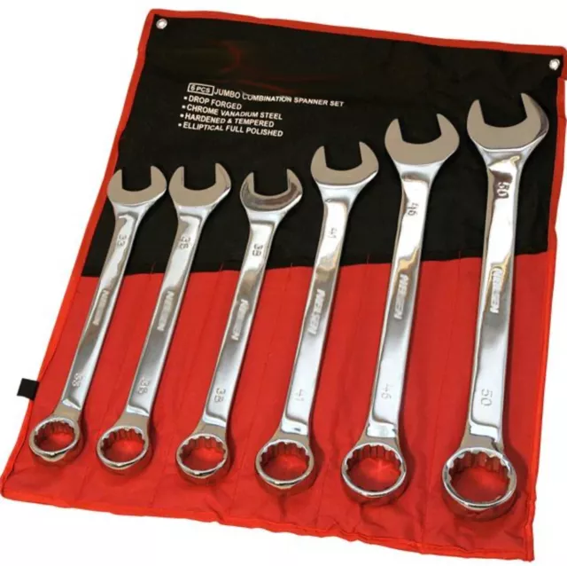 New 6pc Extra Large Jumbo Combination Spanner Set Sizes 33, 36, 38, 41 46 & 50mm