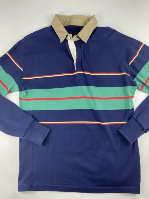 VTG Blue Green Red Yellow Striped Rugby Long Sleeve Shirt Generic No Name Medium