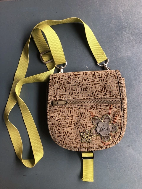 Small Haiku Purse by Sharon Eisenhauer Brown Crossbody Bag Lime Green Strap EUC