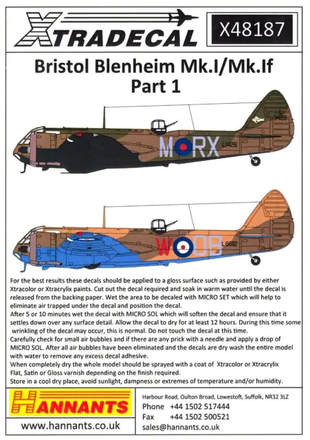 Xtra Decals 1/48 BRISTOL BLENHEIM Mk.I Mk.IF British WWII Bomber Part 1
