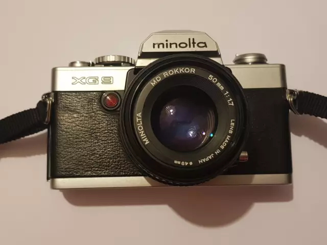 Minolta XG9 SLR 35mm Film Camera With MD Rokkor 50mm 1:1.7 Lens + Cap Clean