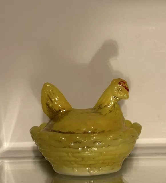 Westmoreland Glass Hen on Nest Yellow Milk Glass 2.5"