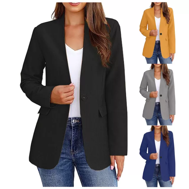 Women's Bussiness Casual Suit Coat Long Sleeve Button Down Jacket Solid Lapel