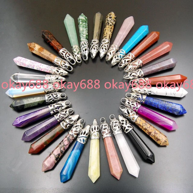 20pcs Lots Natural Gemstone Long Hexagonal Pointed Reiki Chakra Healing Pendant