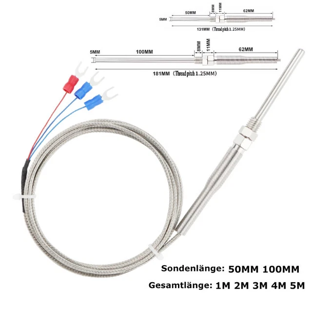Christol PT1000 Temperatursensor - Für 3D-Drucker Volcano/V6, Bis 500°C, 1.5m Kabel