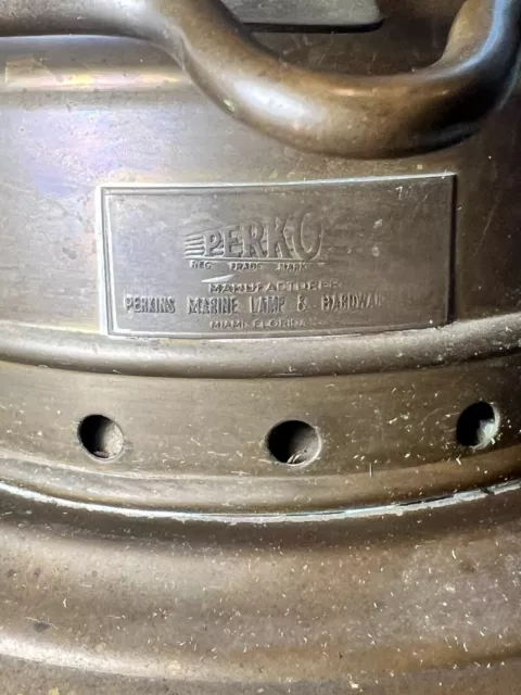 Large Unused Brass Vintage Marine Lantern Perko 1960-77 W/ Chimney Clear Nice 3