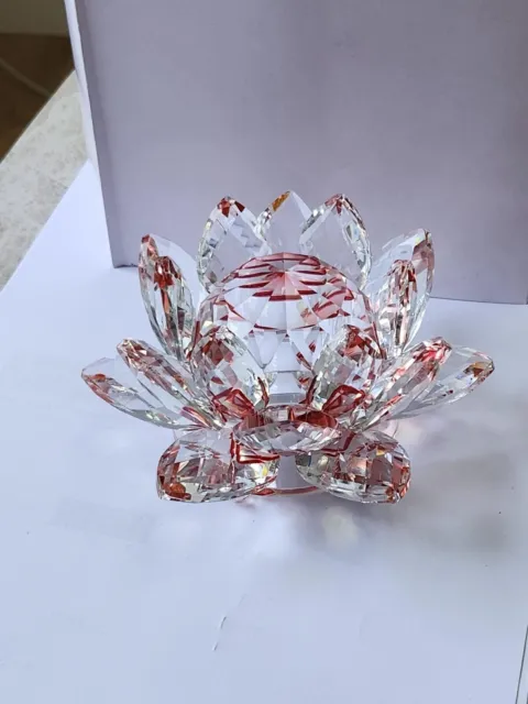 Red Large Lotus Flower Ornament Crystal Craft Home Decor 15cm Crystal Flowers