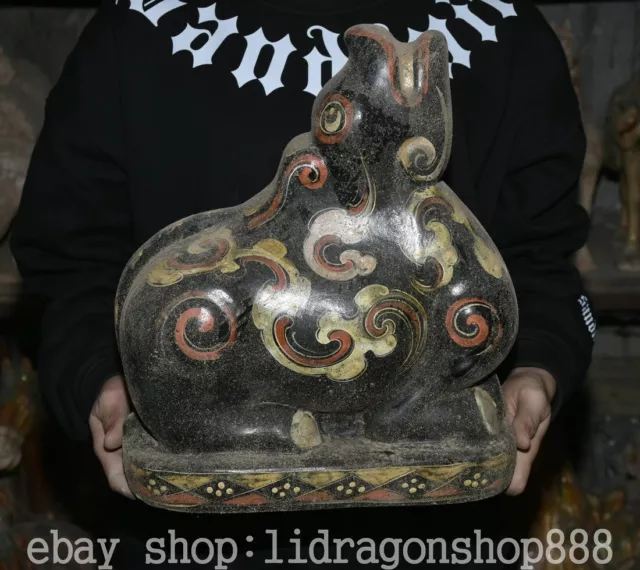 14" Old Chinese Wood lacquerware Dynasty Palace Beast Animal Sculpture