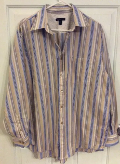 NWT Van Heusen-Studio Men’s White Blue Striped Flip Cuffs Long Sleeve Shirt L 16