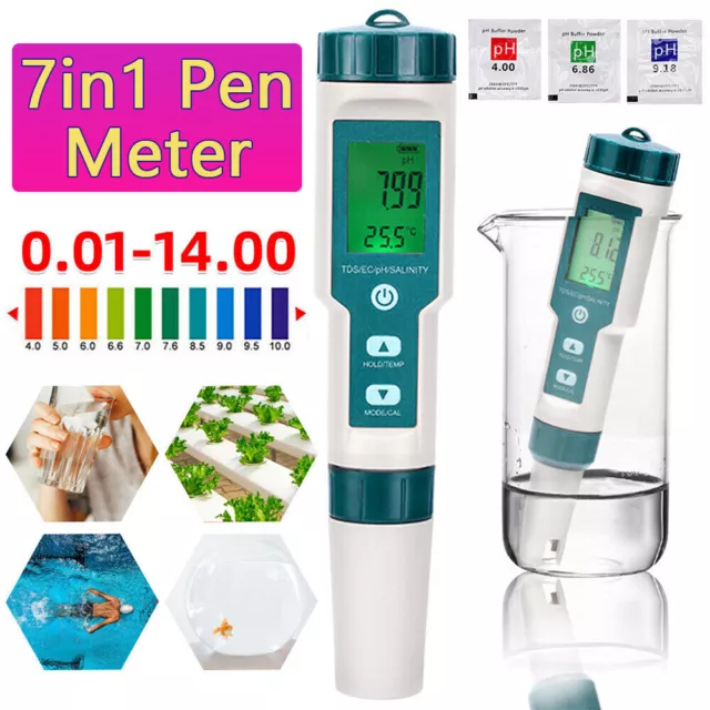 7 in 1 Pen Meter Water Quality Monitor Tester PH/TDS/EC/Salinity/S.G/ORP/Temp