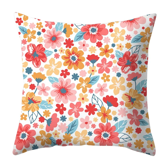 Funda de cojín, suave, transpirable, estampado floral, colores brillantes