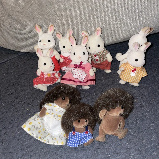 SYLVANIAN FAMILIES PINK Rabbit Family GUC Calico Critters Plus Hedge ...