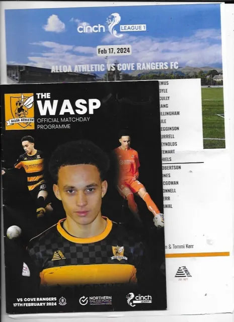 PROGRAMME & TEAMSHEET - ALLOA ATHLETIC v COVE RANGERS - 17 FEBRUARY 2024