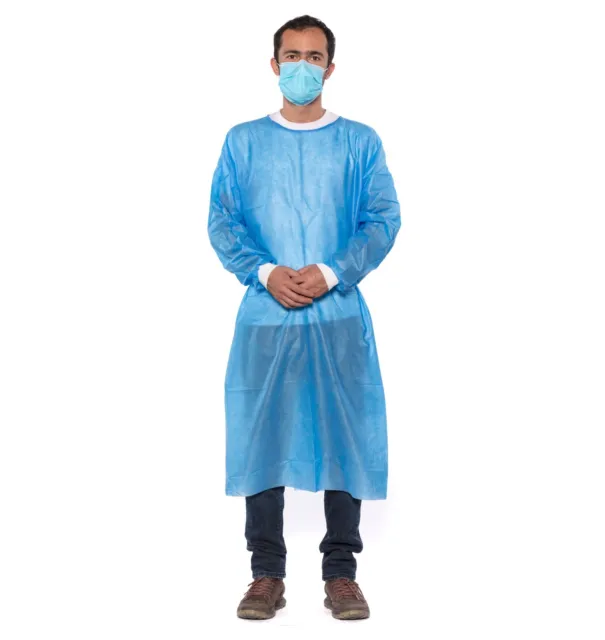 100 Blue Disposable Medical Isolation Gowns w/ Knitt Cuffs Lab Dentists Hospital