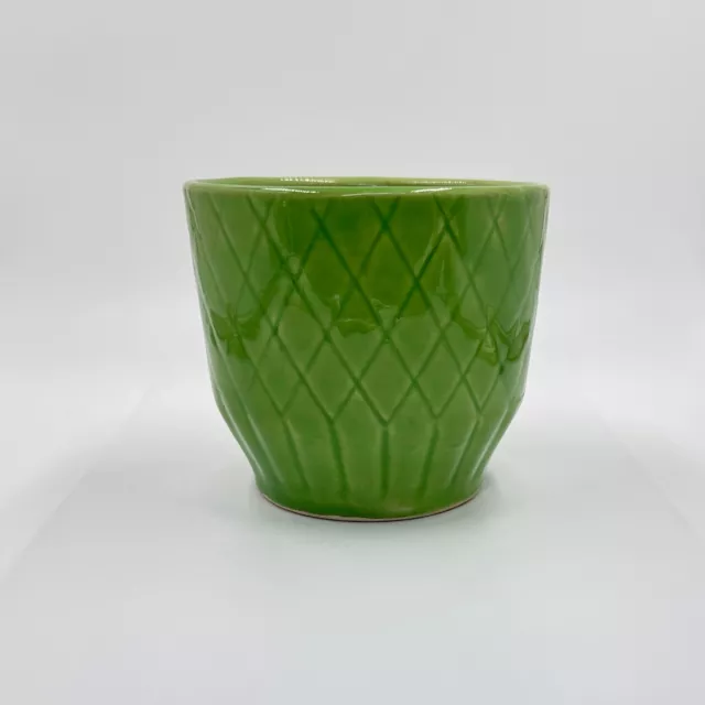 Vintage Shawnee #455 Tropical Green Planter Diamond Quilt Gloss Flower Pot 4-in.