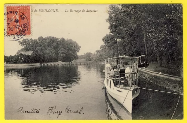 cpa 92 - PUTEAUX Bois de Boulogne Le BARRAGE de SURESNES Ecluse Bateau promenade