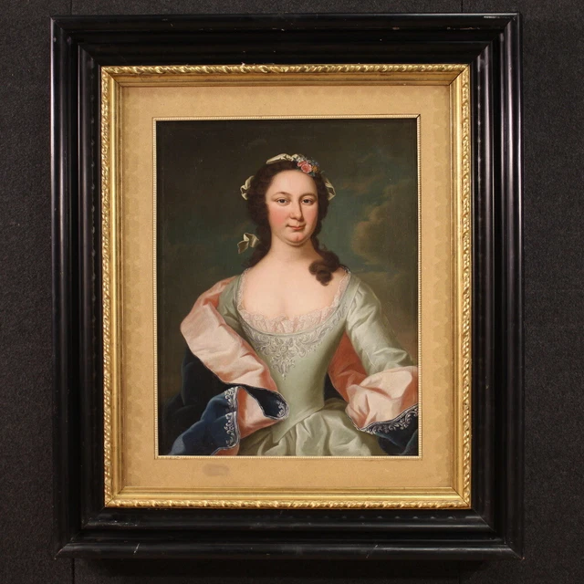 Portrait de dame peinture ancienne huile sur toile tableau femme 19ème siècle