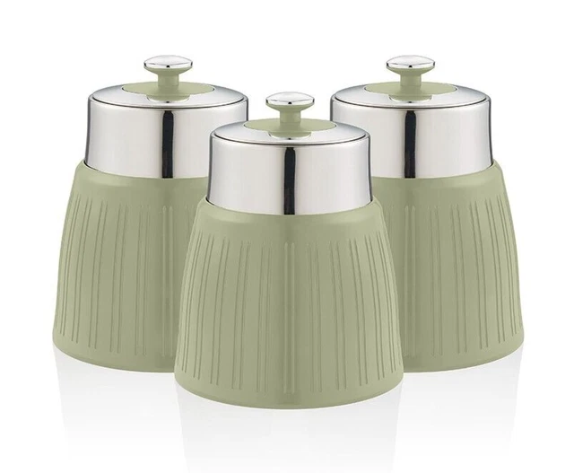 Swan Retro Green Tea, Coffee & Sugar Canisters New Set of 3 Kitchen Storage Set