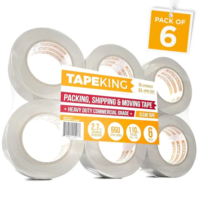 Tape King Clear Packing Tape - 60 Yards Per Roll (6 Refill Rolls) - 2 Inch Wi...