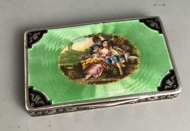 Antique Sterling Silver & Enamelled Box c1920s ABFZX