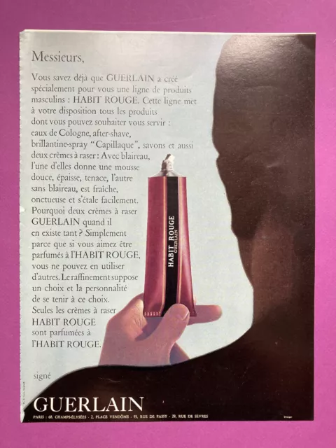 Publicité habit rouge Guerlain parfum 1967 Paris vintage presse collection homme