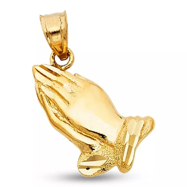 Solid 14k Yellow Gold Praying Hands Pendant Christian Style Charm Polished