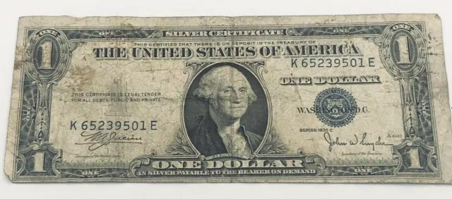 1935 C Washington One Dollar Blue Seal Silver Certificate Error Miscut