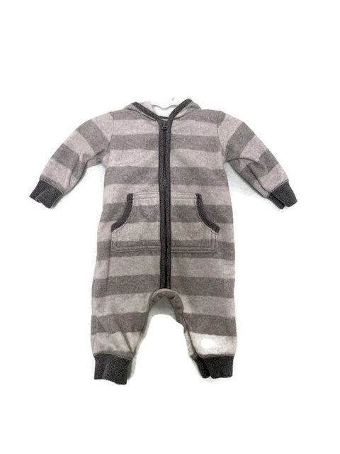 Carters Baby Boys Jumpsuit Coverall 3 Months Two Tone Gray Fleece Hooded Striped