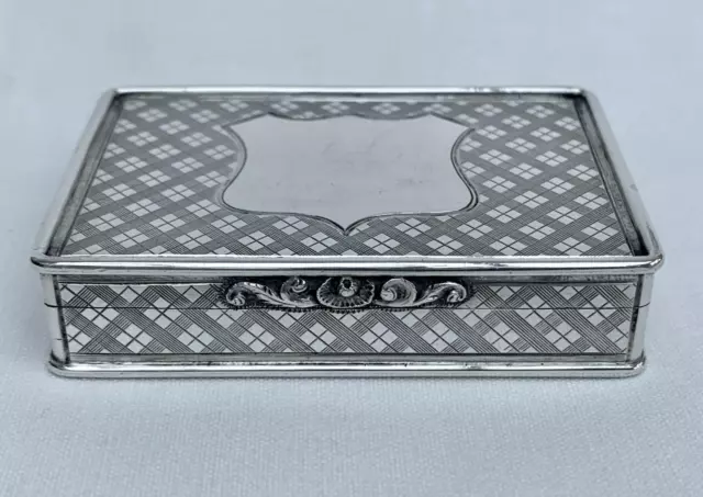 Rare Tartan Design Sterling Silver Rectangular Snuff Box By Nathaniel Mills.