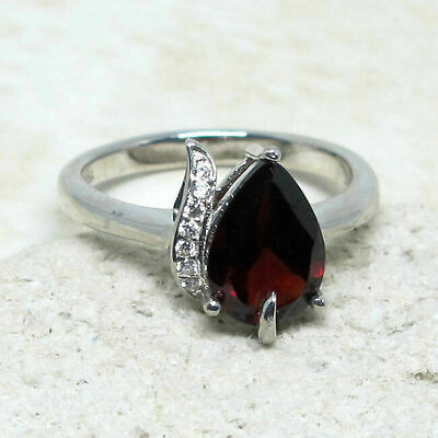 2Ct Pear Cut Red Ruby Solitaire Women's Engagement Ring in 14K White Gold Finish