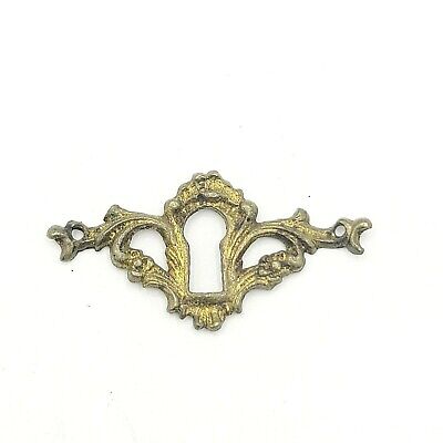 Vintage Ornate Solid Brass Skeleton Key hole Escutcheon Salvage Hardware 2 1/4"