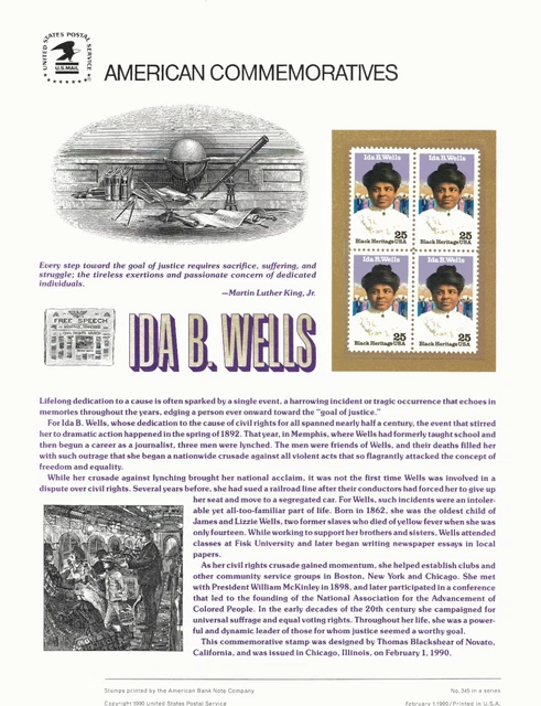 #345 25c Ida B. Wells #2442 1990 USPS COMMEMORATIVE STAMP PANEL