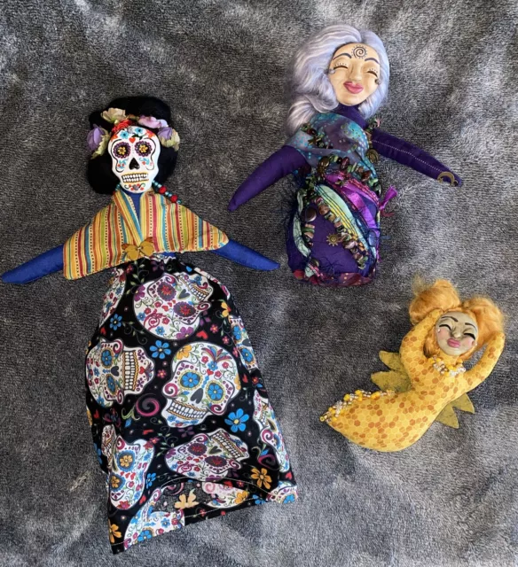 3 pc Jeanne Fry Wisdom Keeper Spirit Dolls/Art Dolls Handmade OOAK