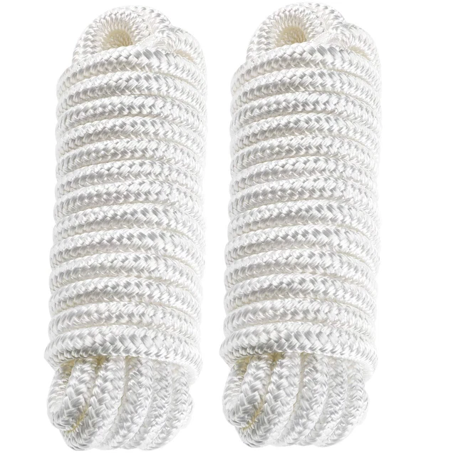 Amarine Made 1/2Inch 25FT Double Braid Nylon Dock Line Mooring Rope White 2 PCS
